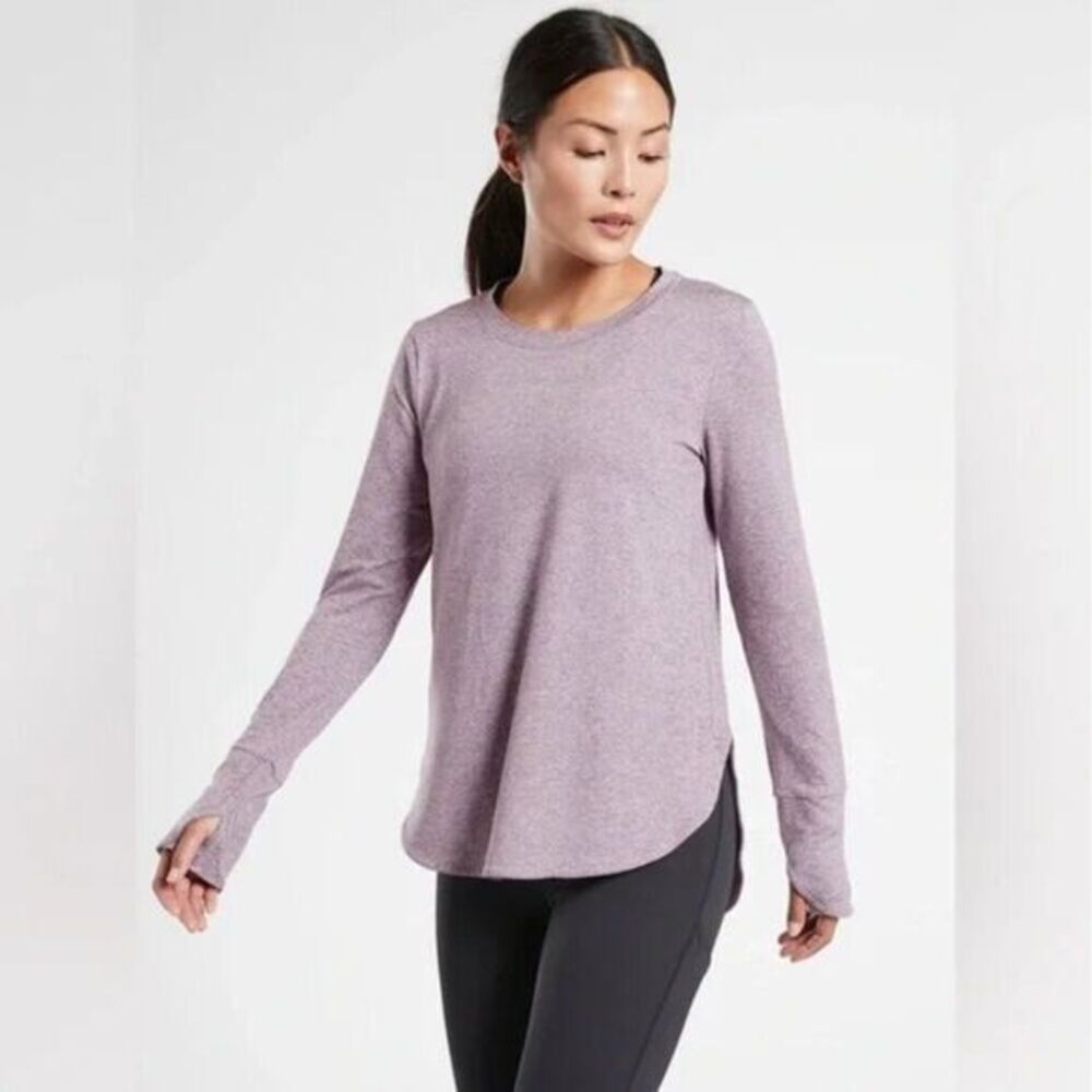 Athleta Uptempo Long‎ Sleeve Heathered Top Curved Hem Shirt Purple Small